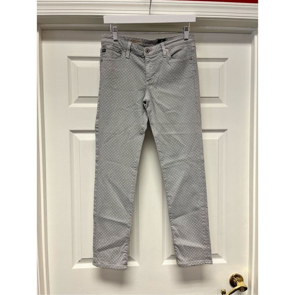 AG Adriano Goldschmied Gray Polka Dot The Stevie Ankle Slim Straight Jeans sz 28